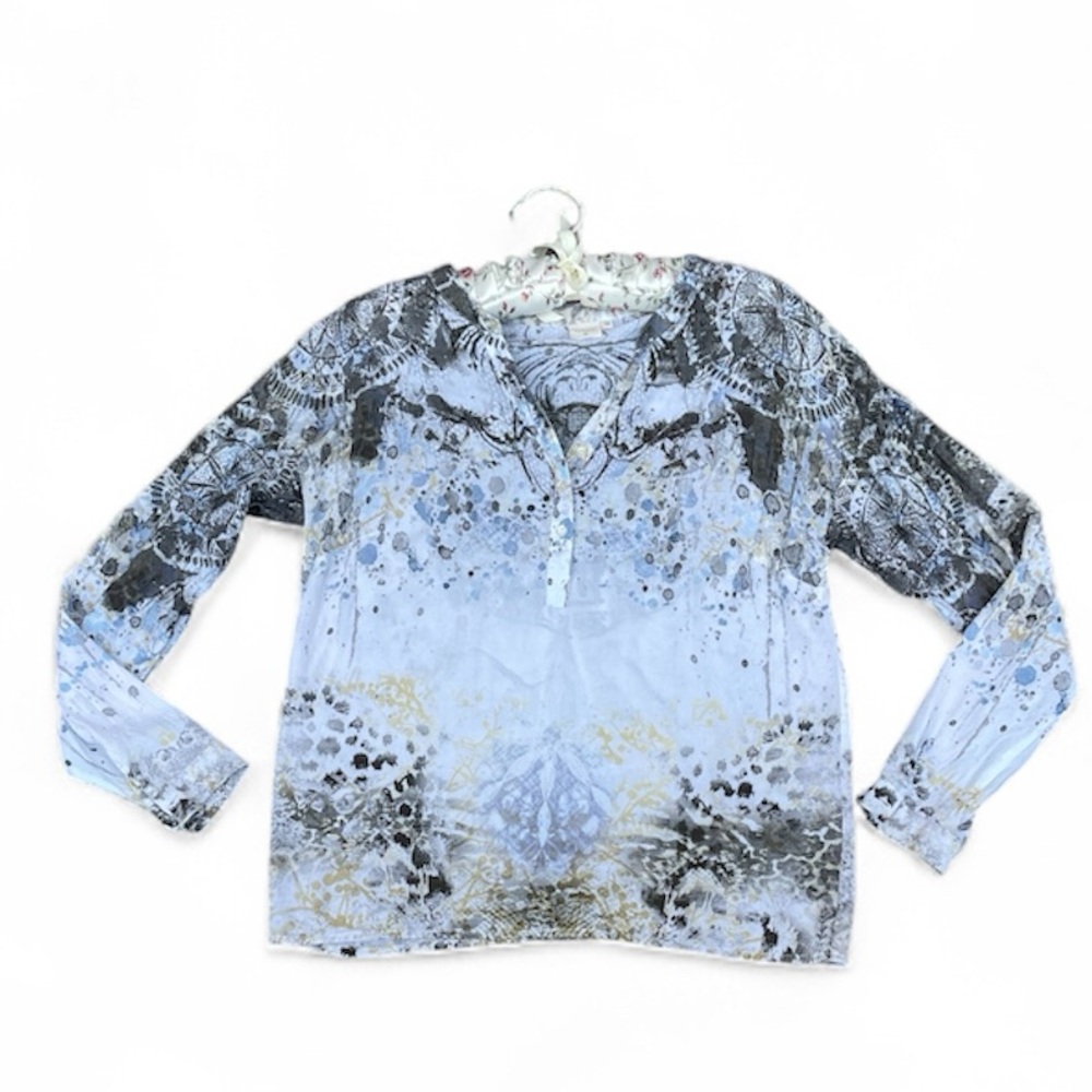 cream Elegant Blue and Gold Women's Top blouse tiger print